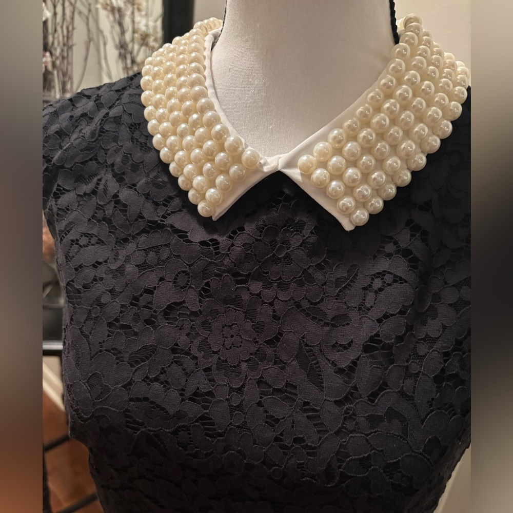 Betsey Johnson Black Lace Dress with Pearl Collar - Picture 4 of 10